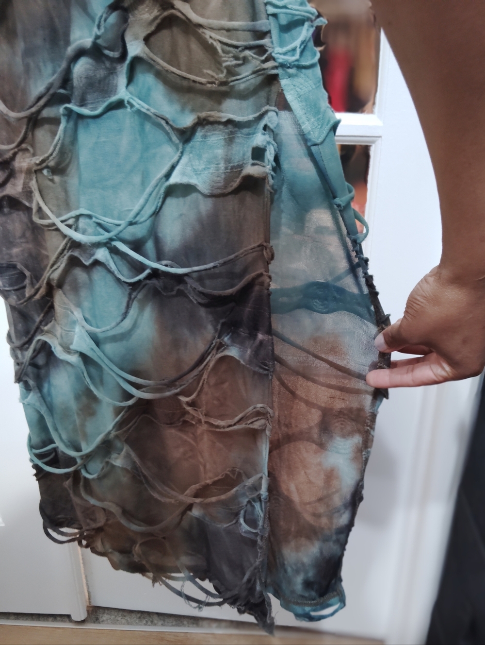 Long Sleeve Tie-Dye Bodycon Maxi Dress - Blue & Brown 🔥 🔥 🔥 Size M - Picture 6 of 7